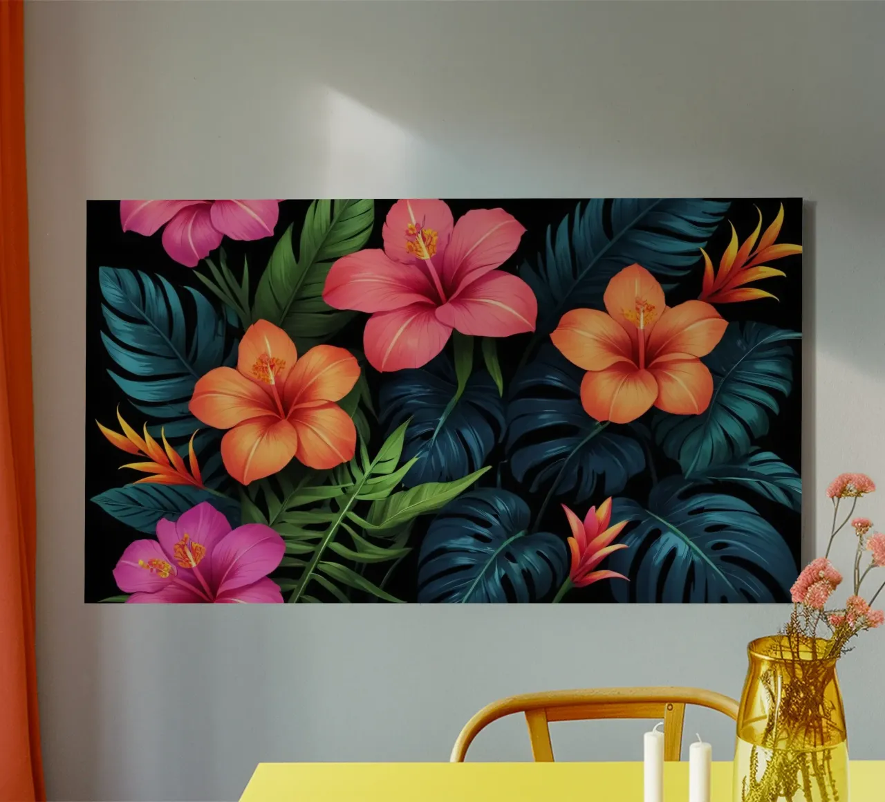 Vibrant tropical flowers combine in an artistic display canvas by DesignDoodle