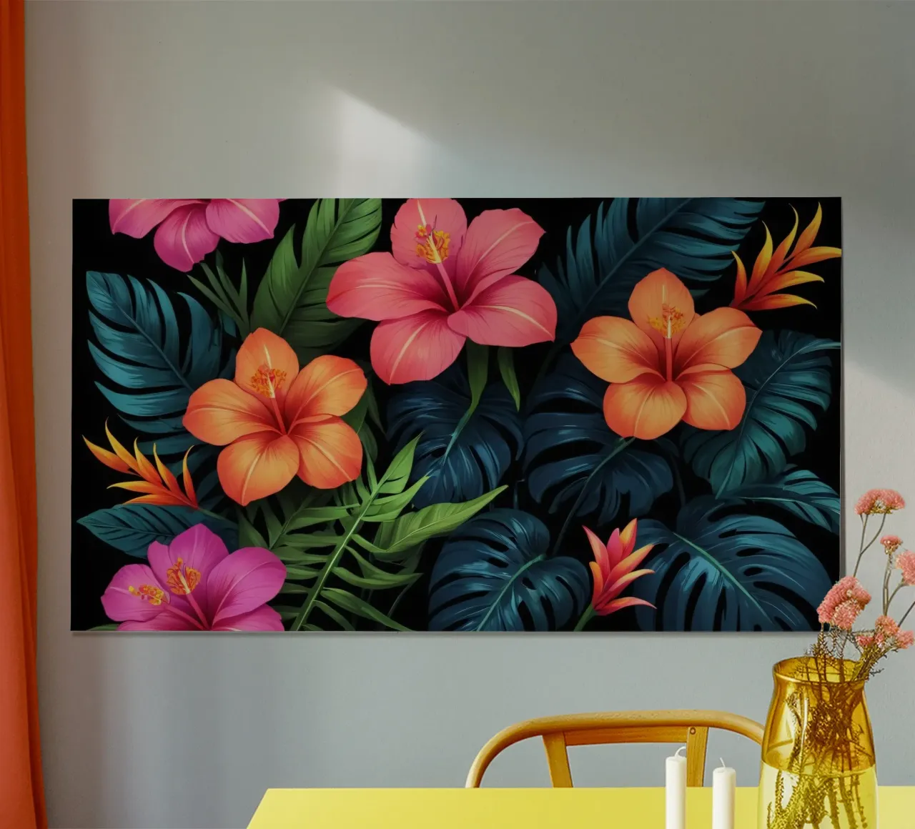 Vibranti fiori tropicali si combinano in un'esposizione artistica carta hahnemühle da DesignDoodle