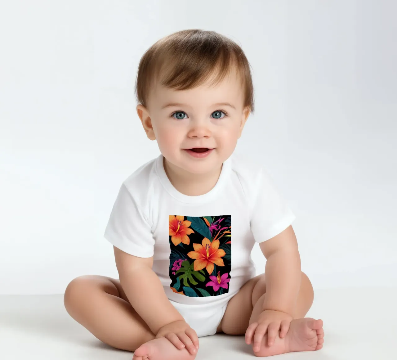 Buntes abstraktes Blumendesign mit lebhaften tropischen Motiven Kurzarm Babybody von DesignDoodle