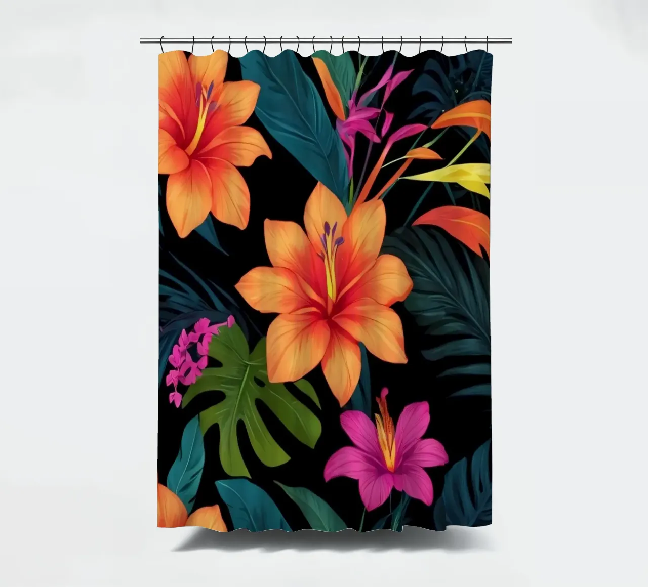 Buntes abstraktes Blumendesign mit lebhaften tropischen Motiven Duschvorhang von DesignDoodle