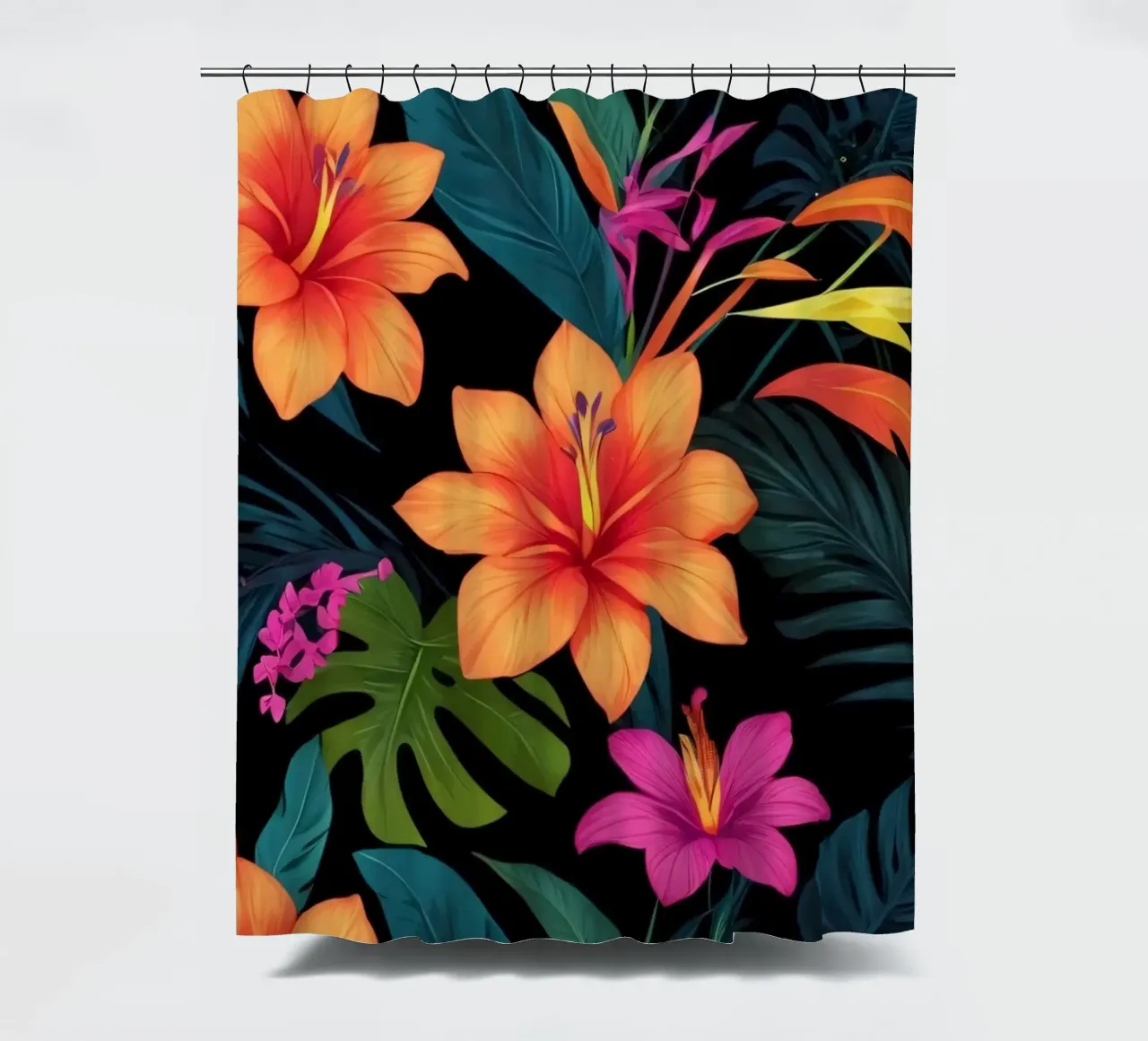 Buntes abstraktes Blumendesign mit lebhaften tropischen Motiven Duschvorhang von DesignDoodle