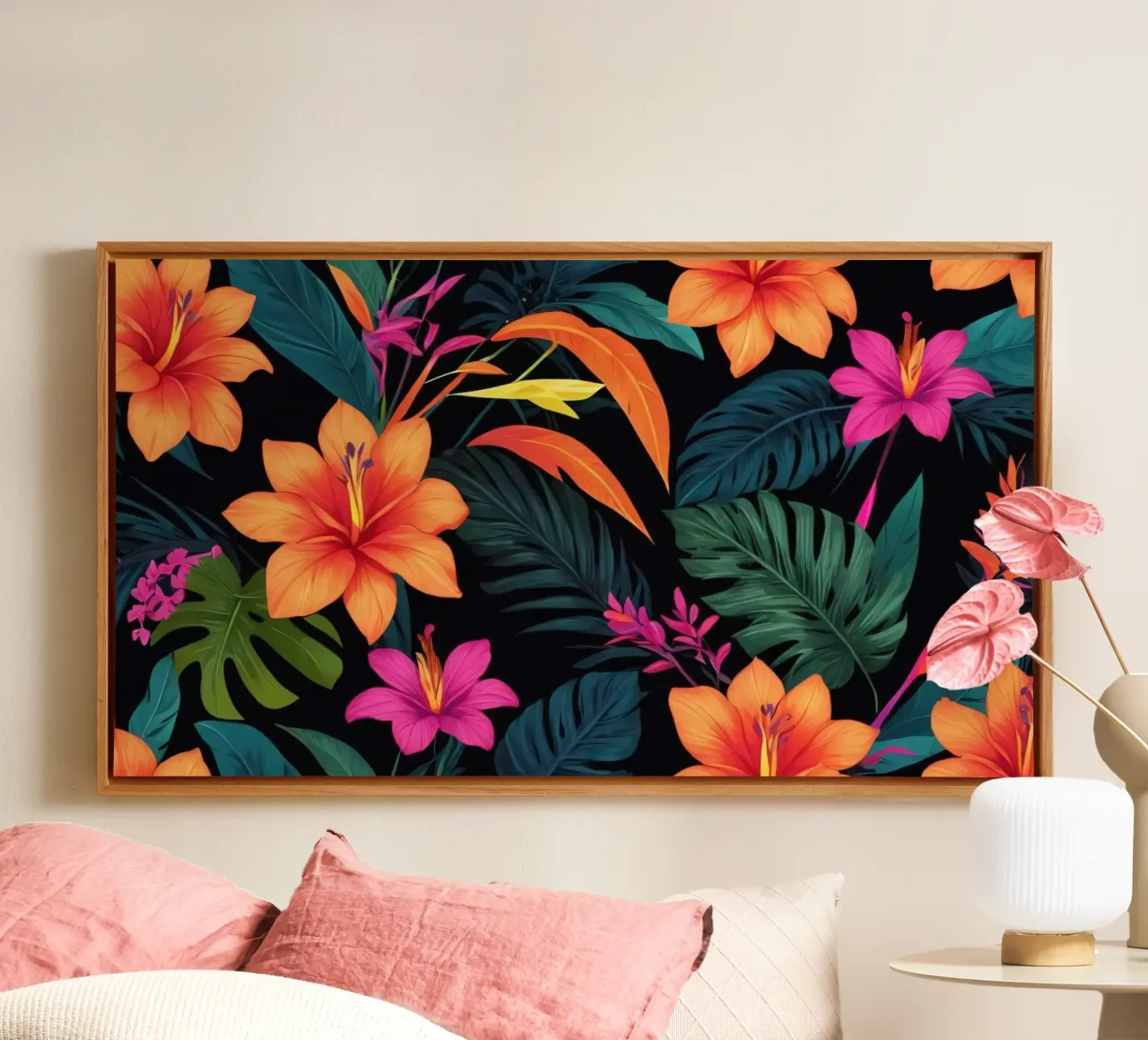 Kleurrijk bloemenabstract ontwerp met levendige tropische canvas met Baklijst van DesignDoodle