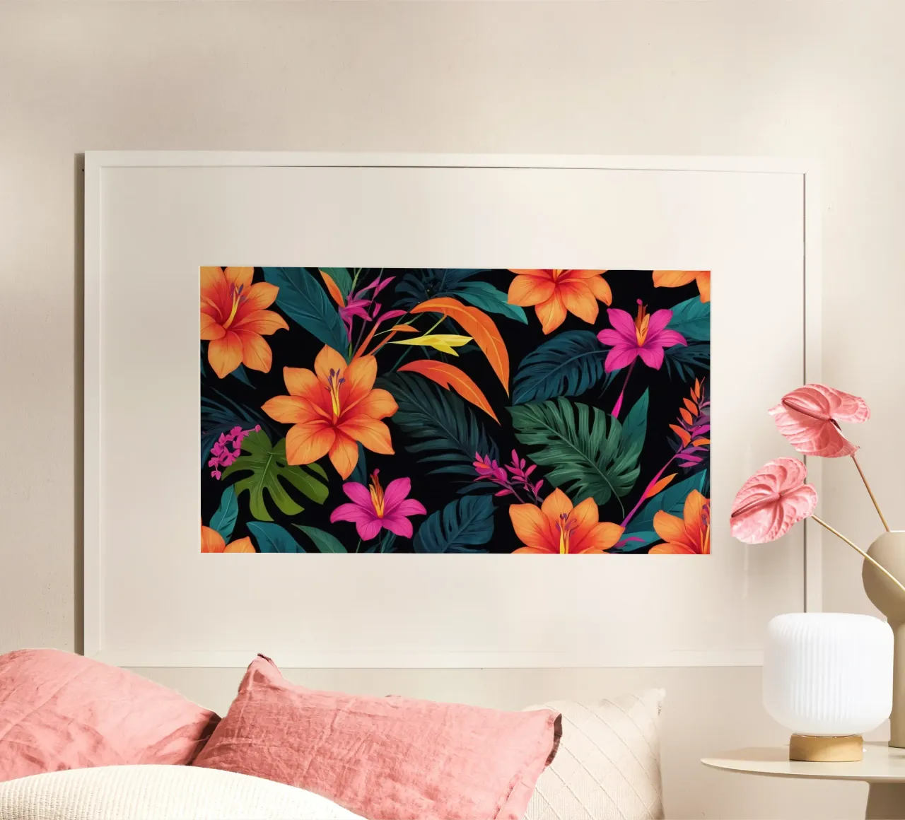 Buntes abstraktes Blumendesign mit lebhaften tropischen Motiven Poster von DesignDoodle