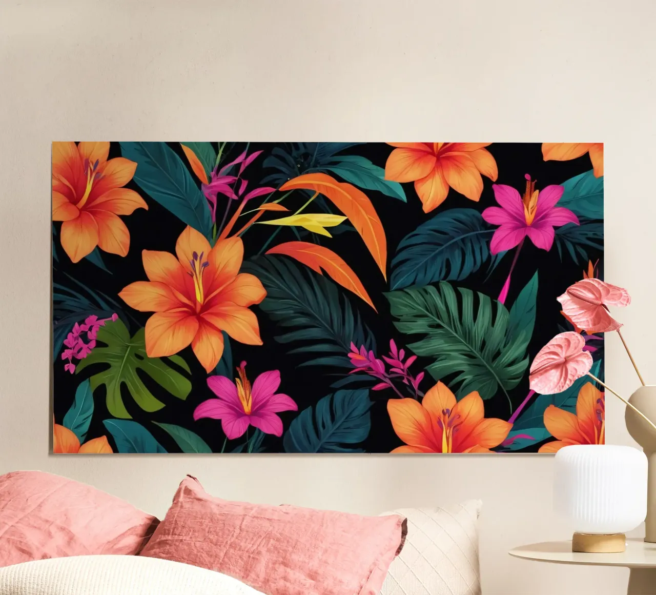 Buntes abstraktes Blumendesign mit lebhaften tropischen Motiven Poster von DesignDoodle
