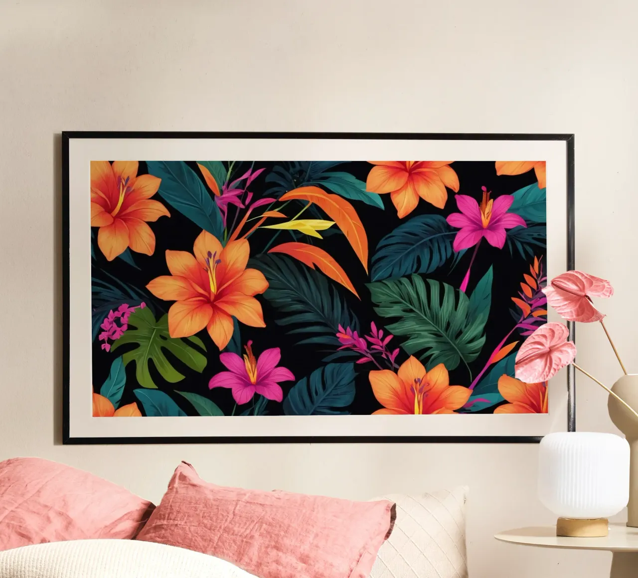 Buntes abstraktes Blumendesign mit lebhaften tropischen Motiven Poster von DesignDoodle