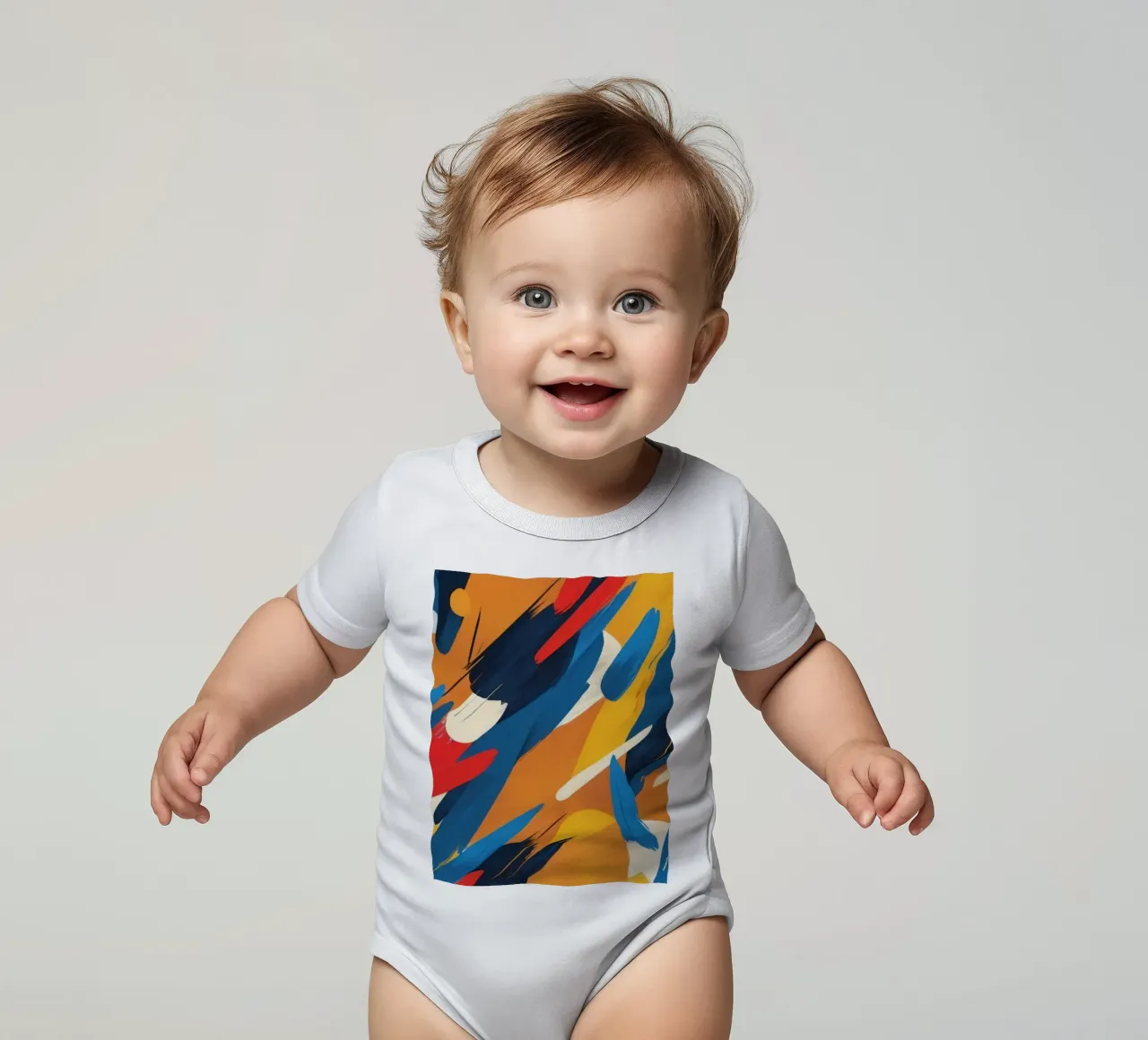 abstract artwork with bold colors and dynamic brush strokes short-sleeve baby romper by DesignDoodle