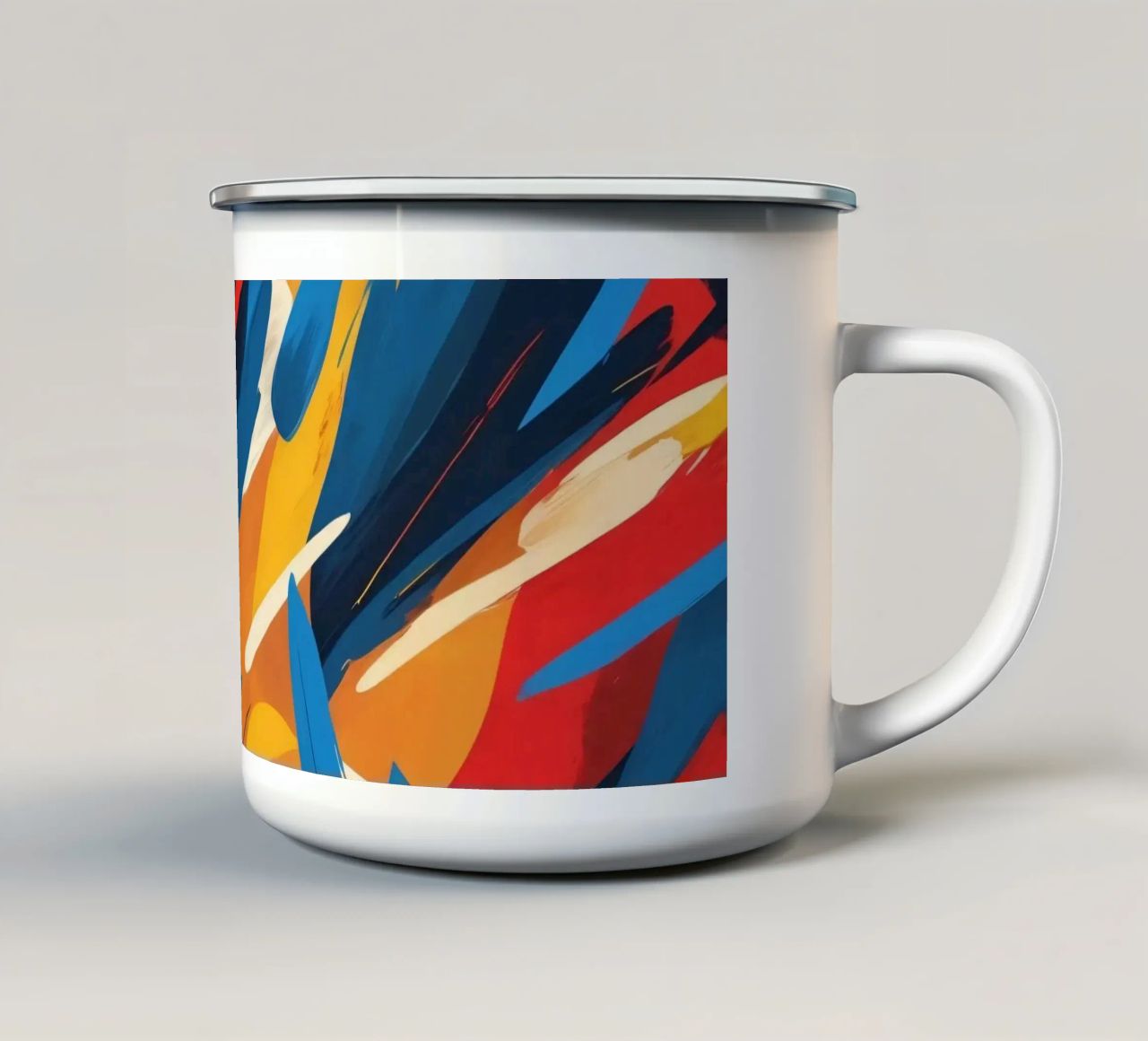 opere d'arte astratte con colori vivaci e pennellate dinamiche tazza in smalto da DesignDoodle