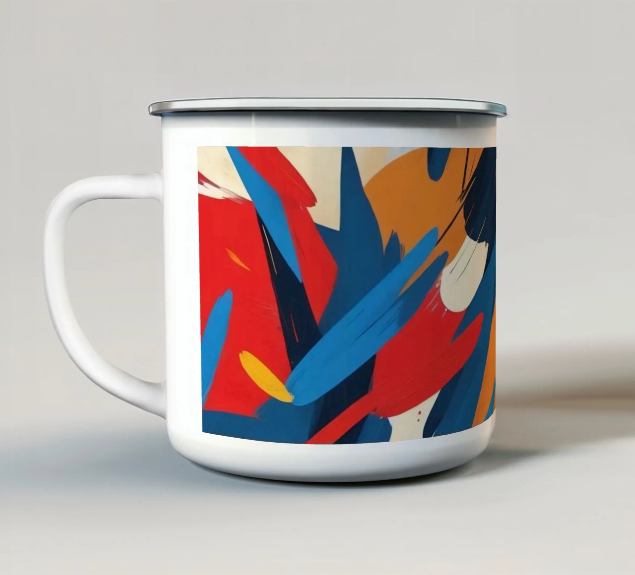 opere d'arte astratte con colori vivaci e pennellate dinamiche tazza in smalto da DesignDoodle