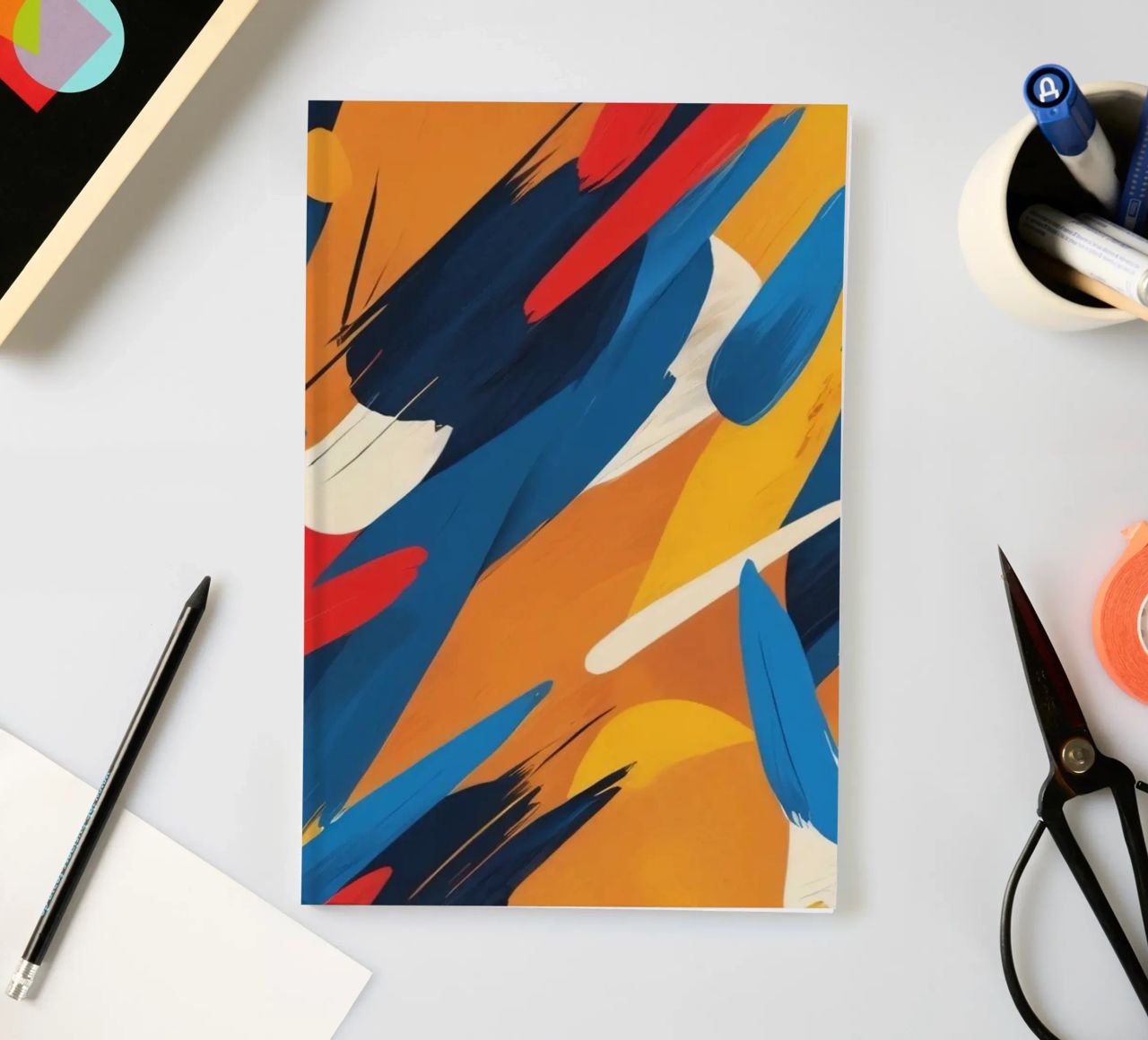 abstract artwork with bold colors and dynamic brush strokes notebook by DesignDoodle