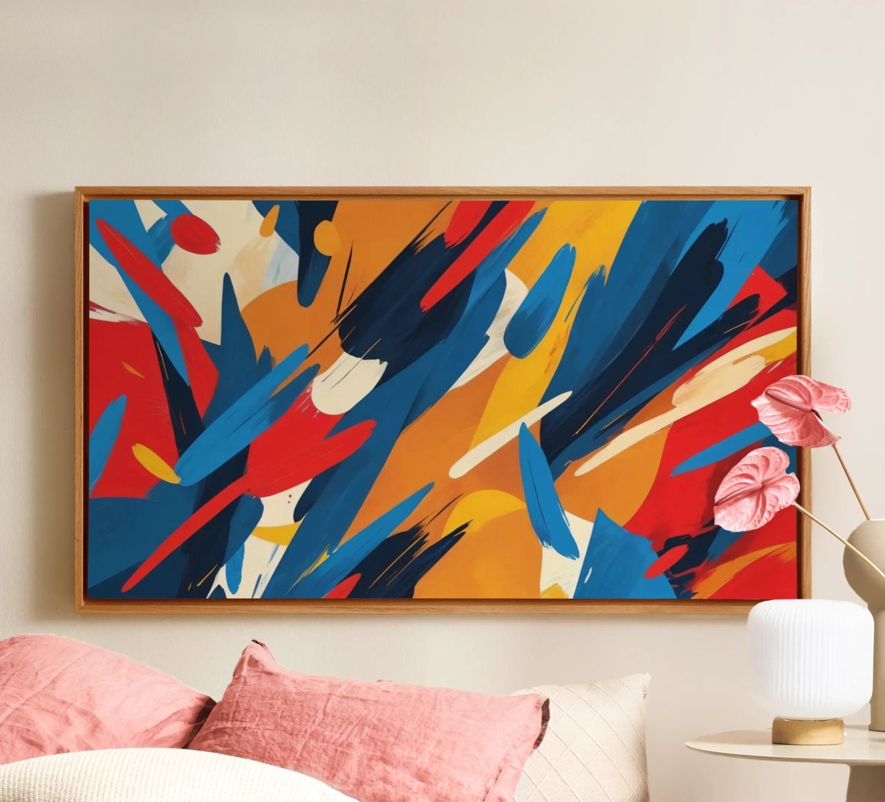 opere d'arte astratte con colori vivaci e pennellate dinamiche tela da DesignDoodle