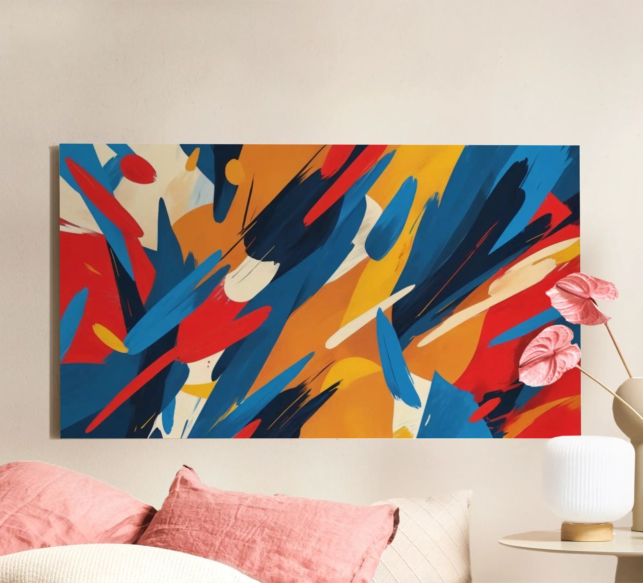 opere d'arte astratte con colori vivaci e pennellate dinamiche tela da DesignDoodle