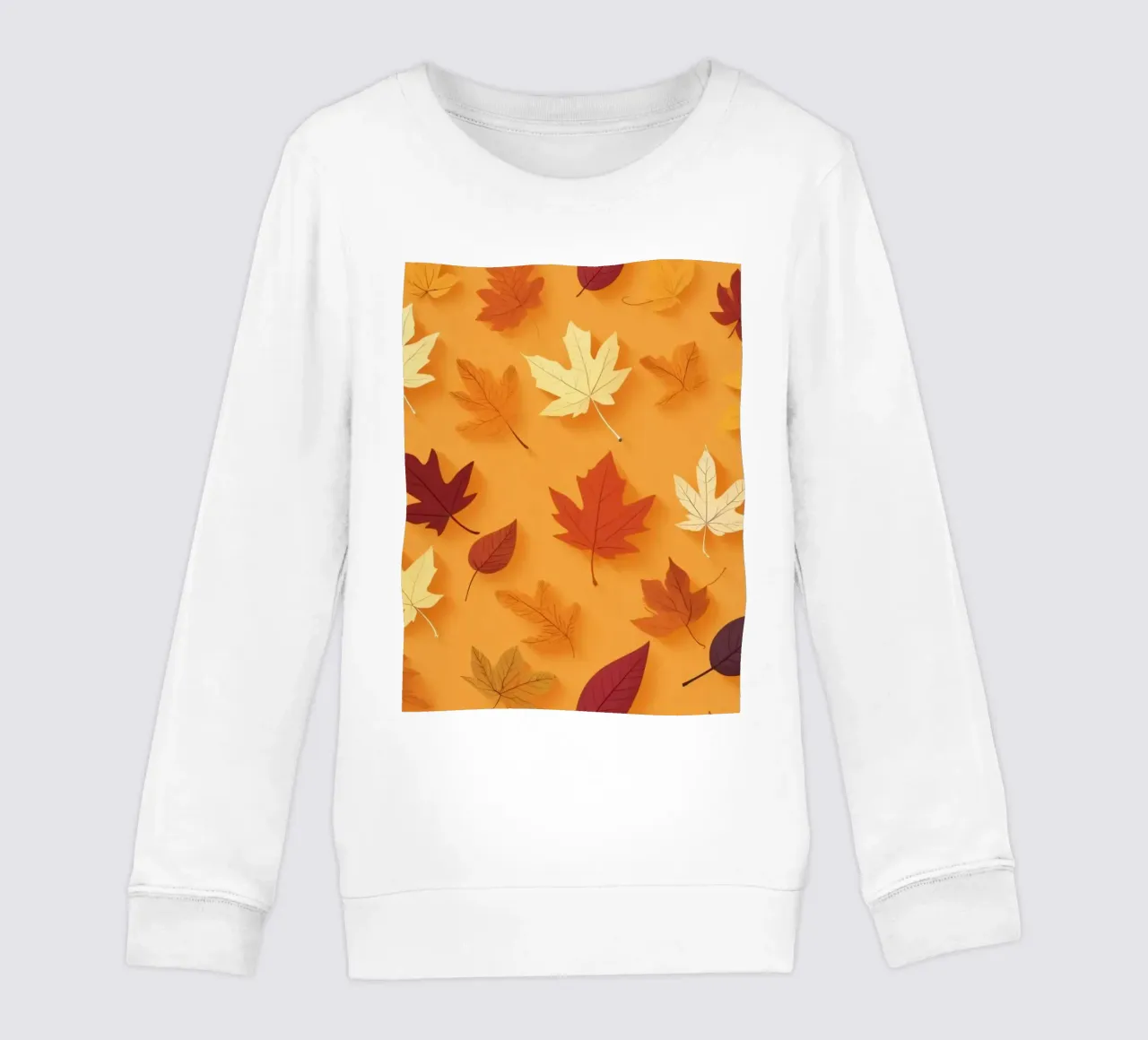 Colorful autumn leaves scattered, vibrant orange backdrop kids sweatshirt by DesignDoodle