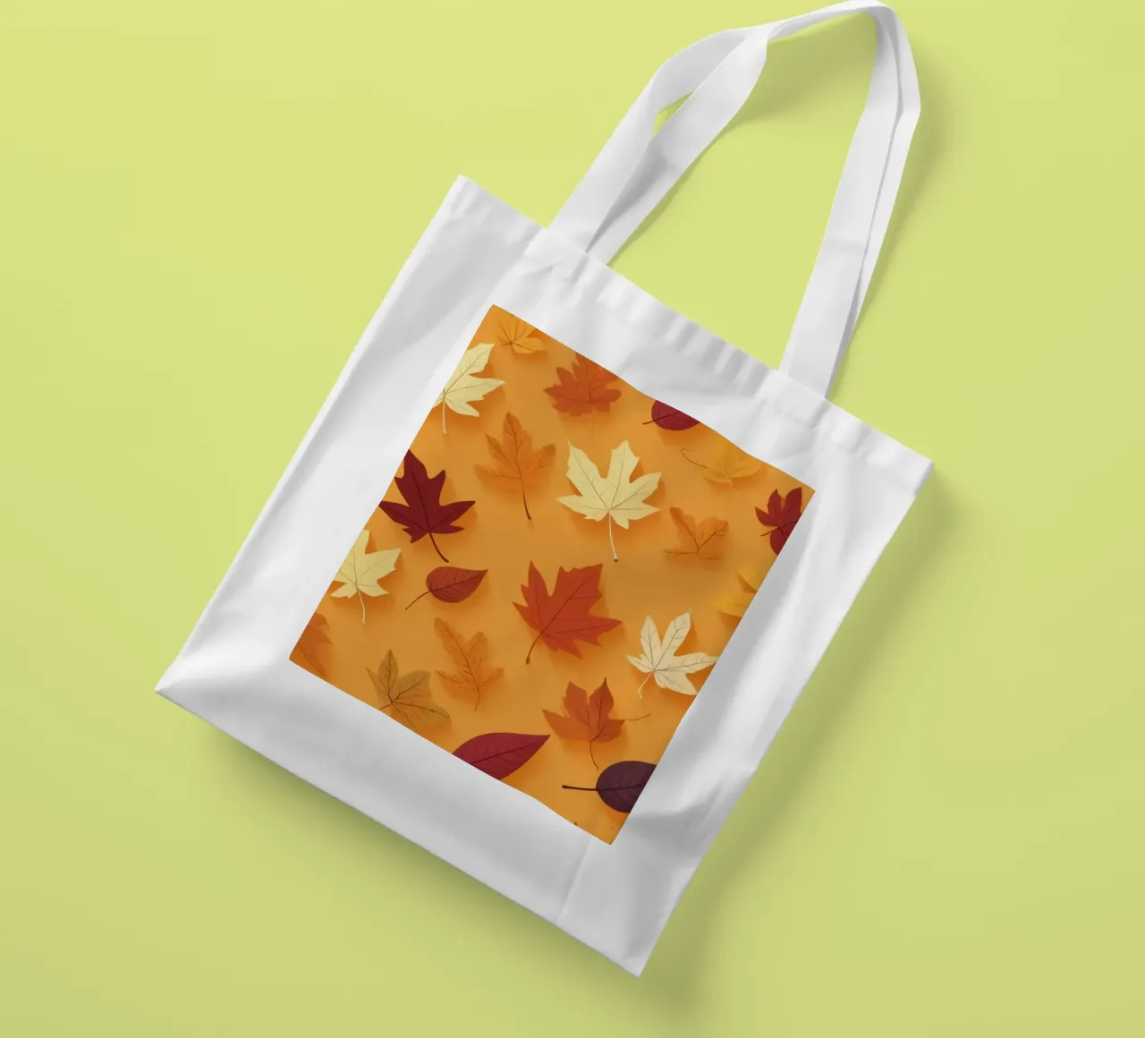 Colorful autumn leaves scattered, vibrant orange backdrop tote bag by DesignDoodle
