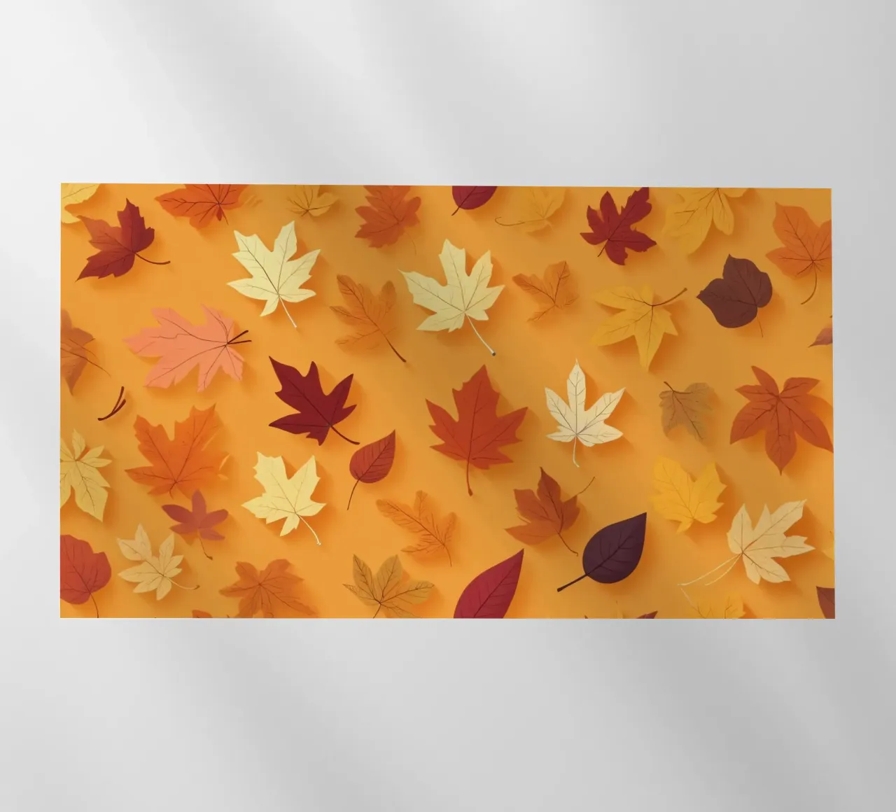 Colorful autumn leaves scattered, vibrant orange backdrop backlit film by DesignDoodle