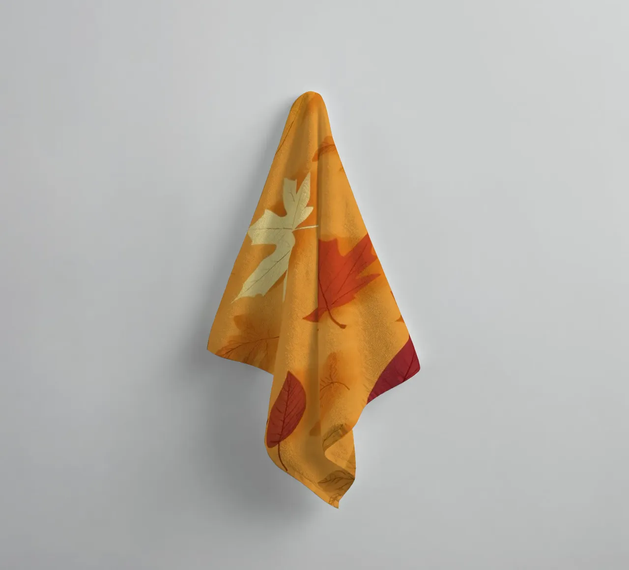 Colorful autumn leaves scattered, vibrant orange backdrop towel by DesignDoodle