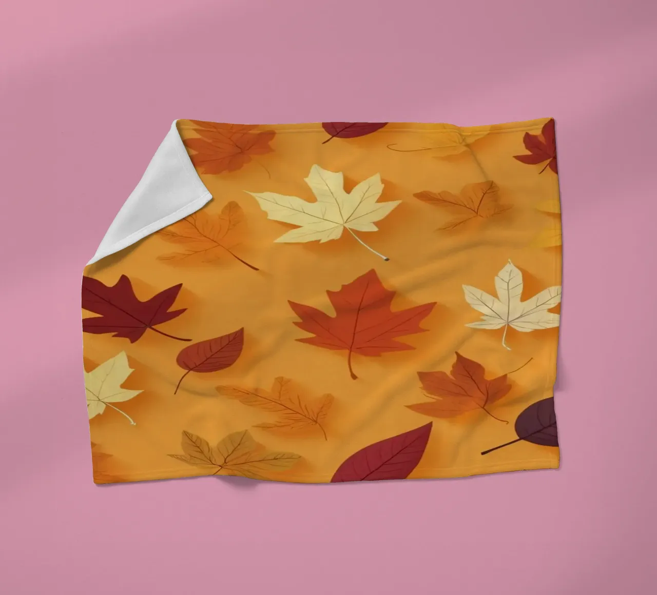 Foglie autunnali colorate sparse, sfondo arancione vibrante coperta in pile da DesignDoodle