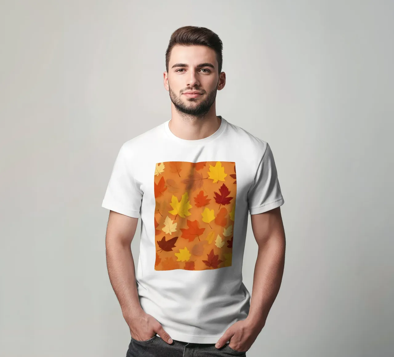 autumn leaves create an abstract background design t-shirt by DesignDoodle
