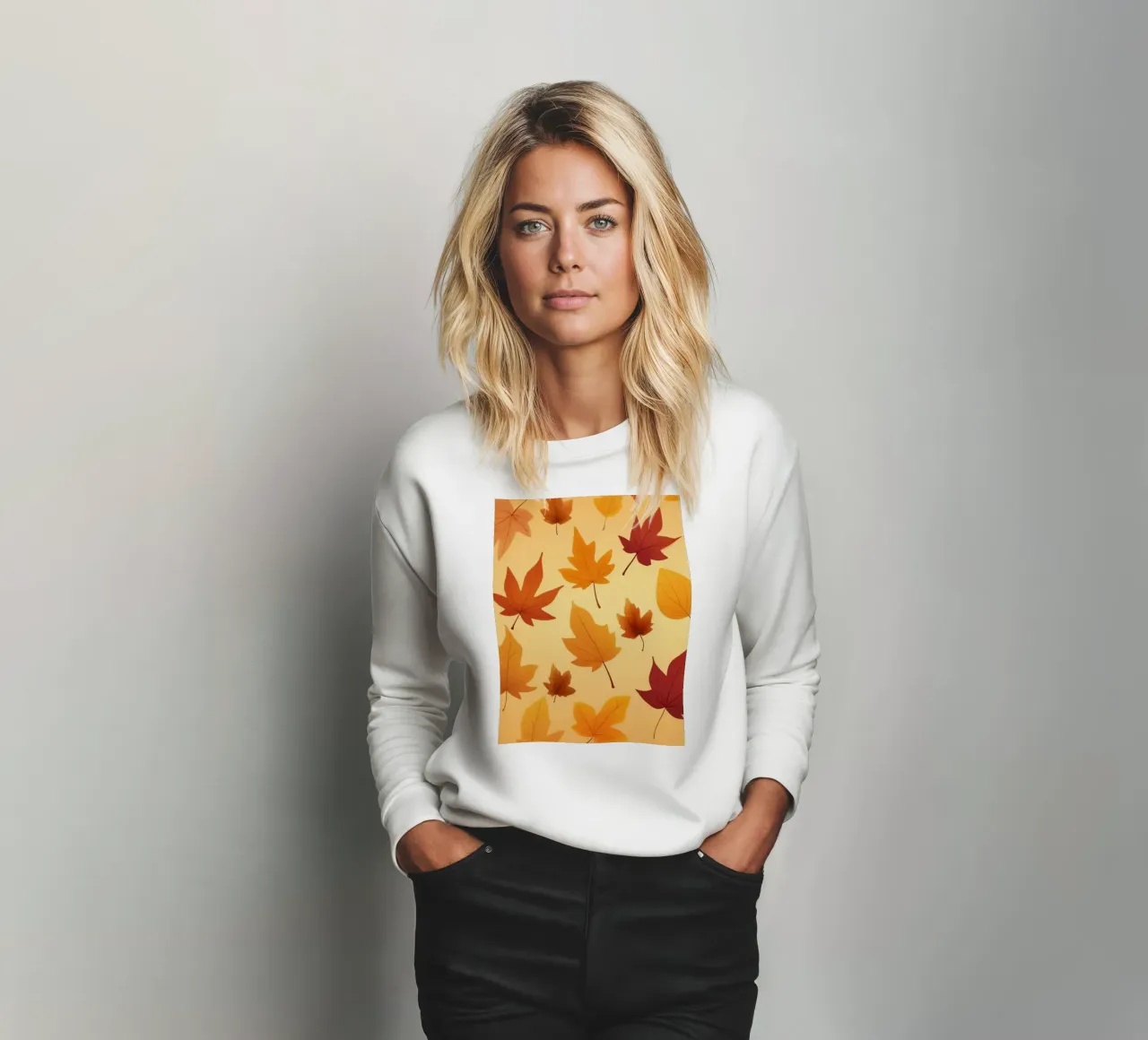 autumn leaves in warm hues creating an abstract background sweatshirt by DesignDoodle