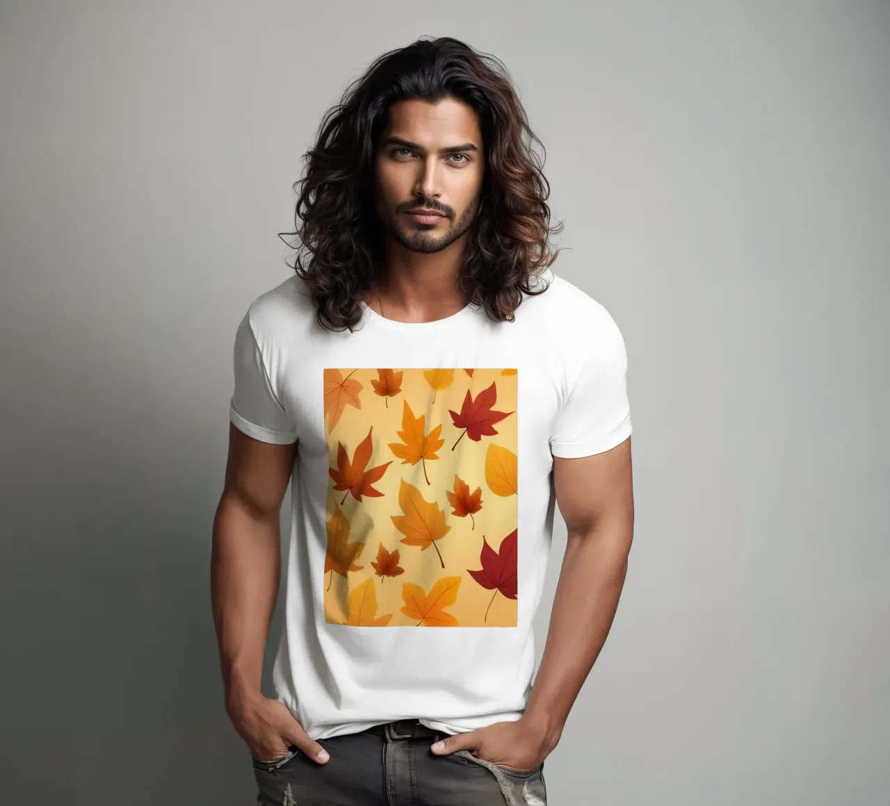 autumn leaves in warm hues creating an abstract background t-shirt by DesignDoodle