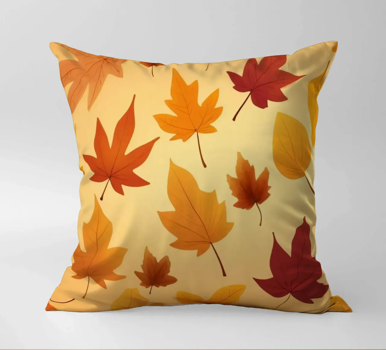autumn leaves in warm hues creating an abstract background decorative cushion by DesignDoodle