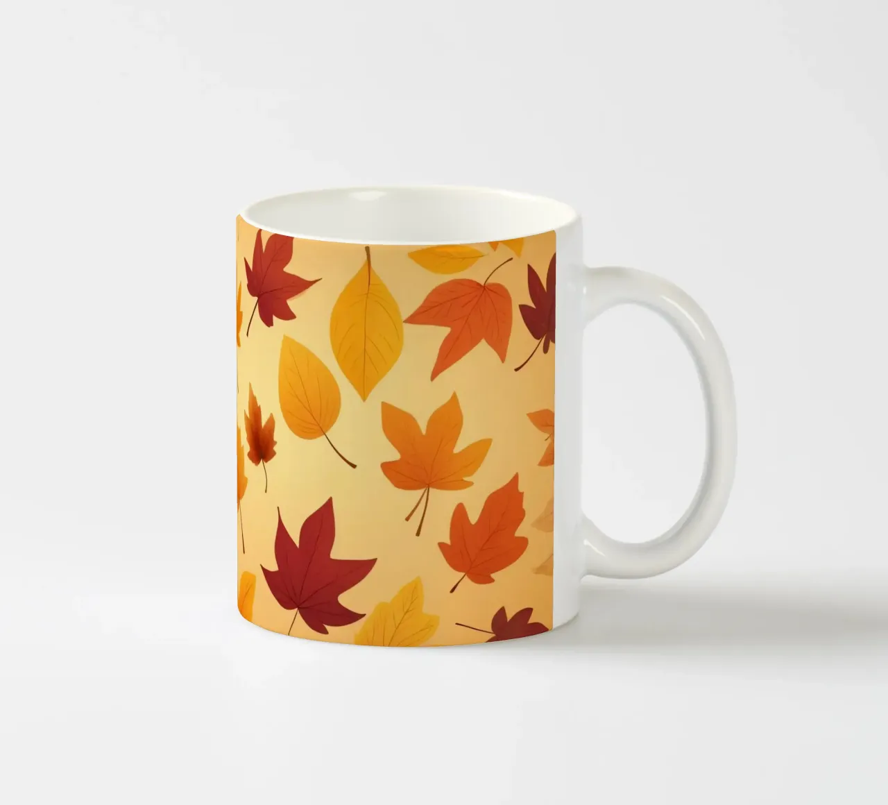autumn leaves in warm hues creating an abstract background ceramic mug by DesignDoodle