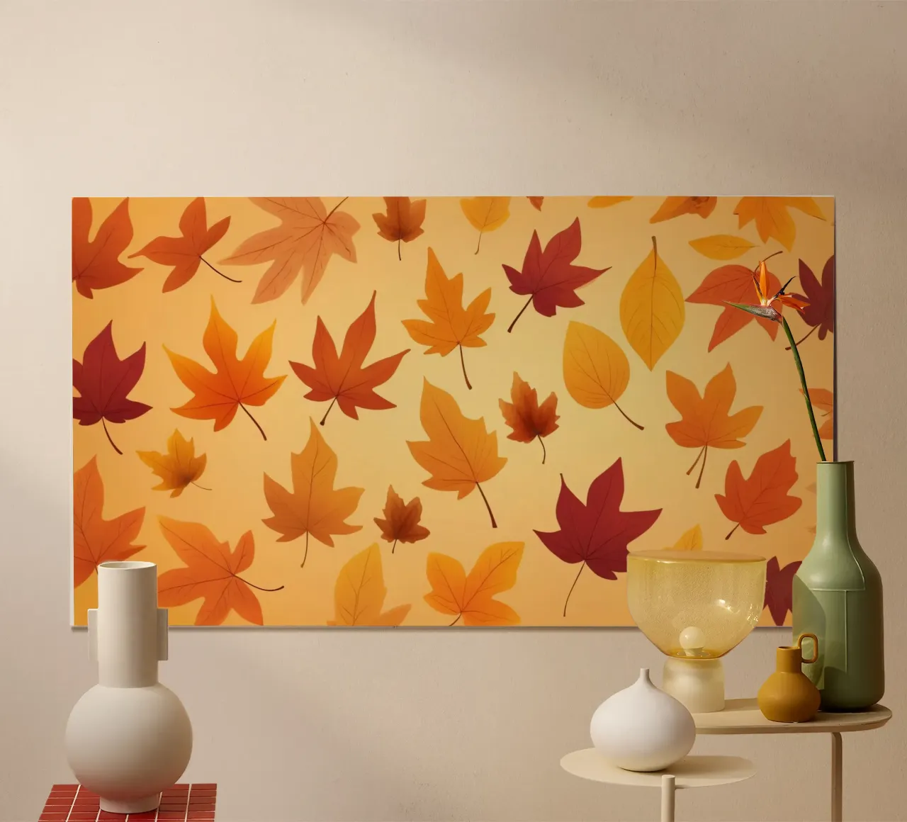 Feuilles d'automne dans des tons chauds créant un arrière-plan abstrait poster avec cadre en bois de DesignDoodle