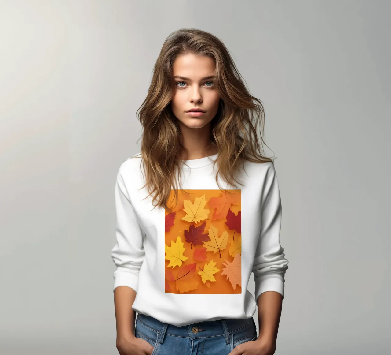 feuilles d'automne formant un motif abstrait sur un orange chaud sweat de DesignDoodle