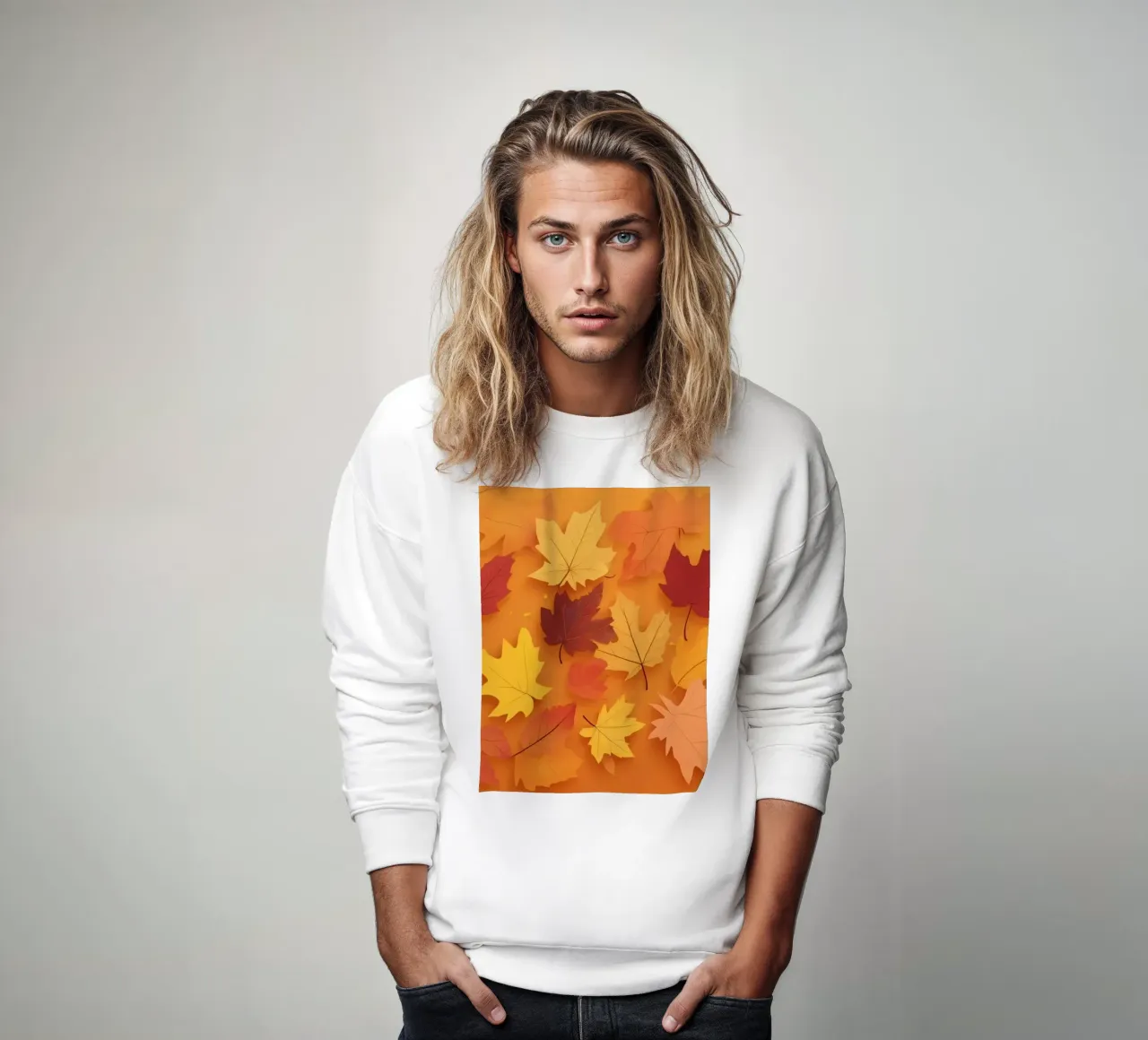 feuilles d'automne formant un motif abstrait sur un orange chaud sweat de DesignDoodle