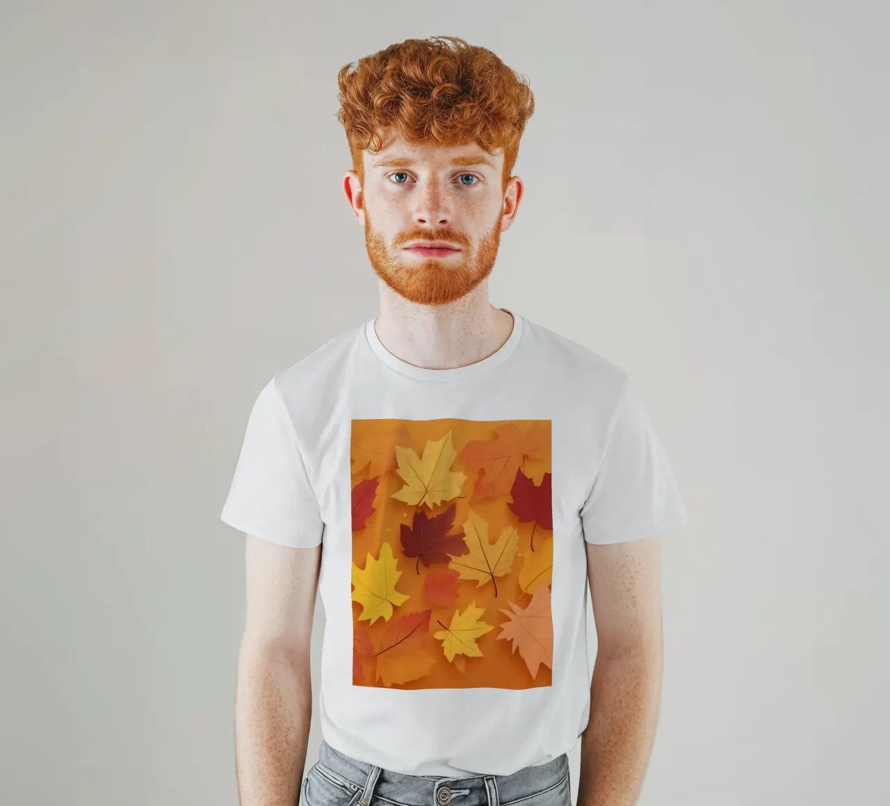 feuilles d'automne formant un motif abstrait sur un orange chaud t-shirt de DesignDoodle
