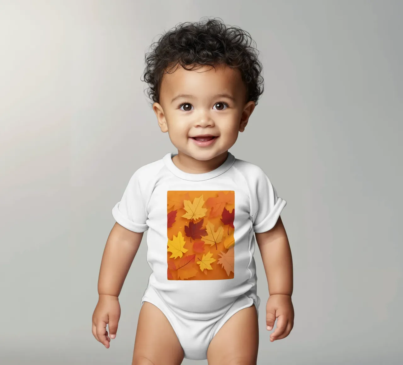 feuilles d'automne formant un motif abstrait sur un orange chaud body bébé de DesignDoodle