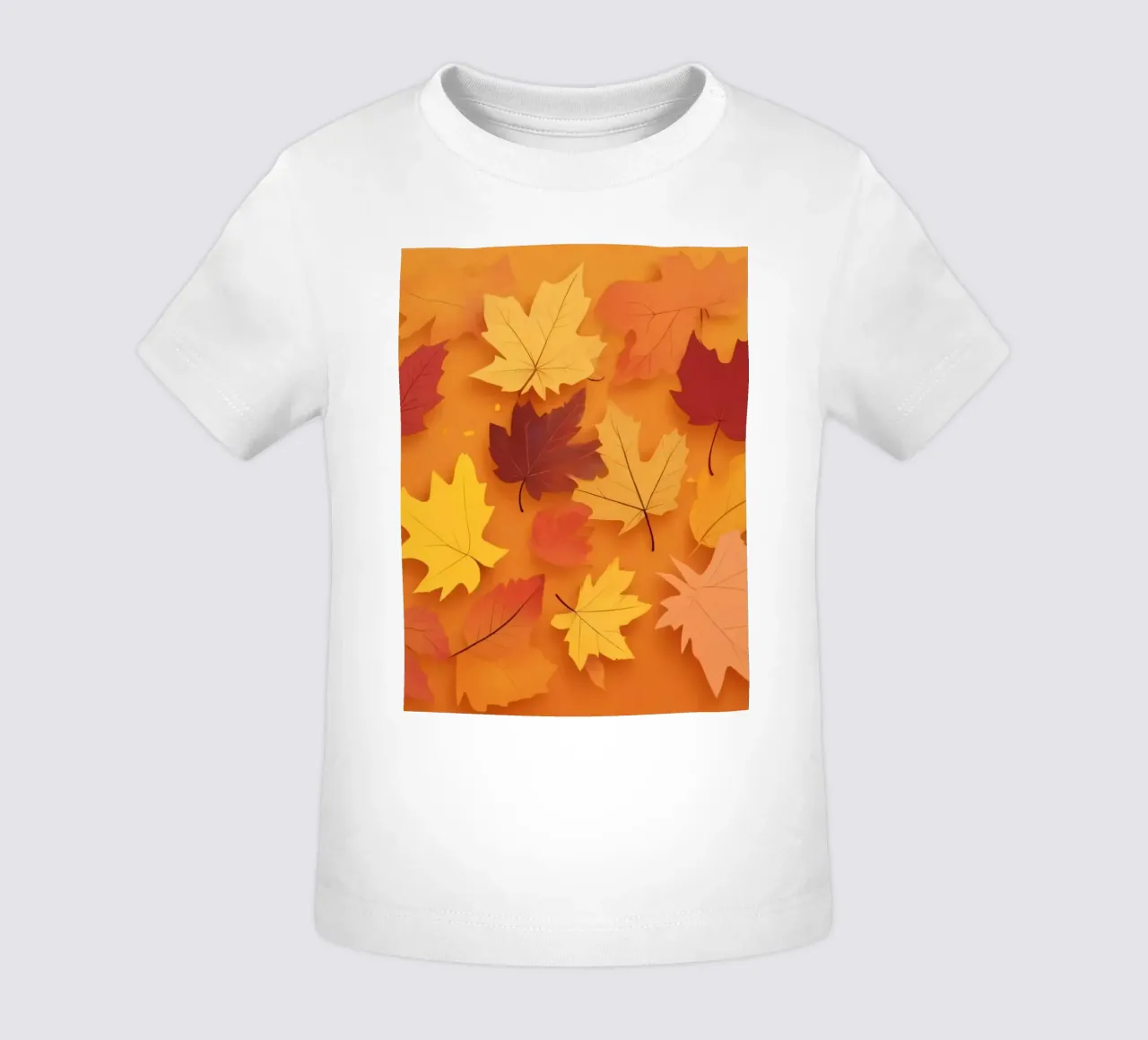 autumn leaves forming an abstract pattern on a warm orange baby t-shirt by DesignDoodle