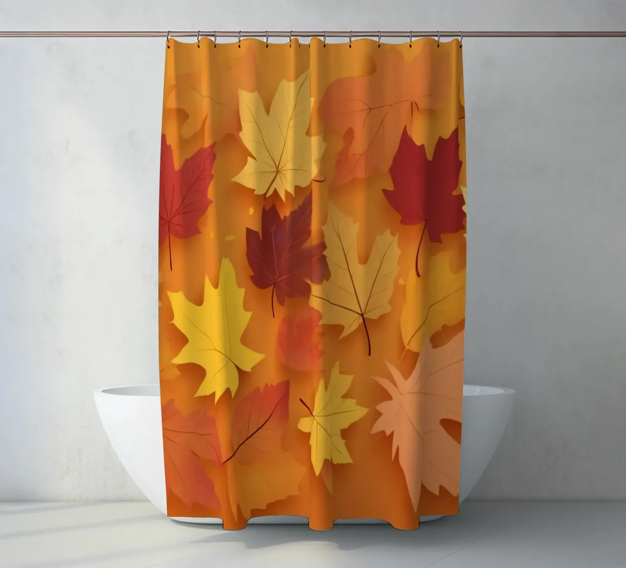 autumn leaves forming an abstract pattern on a warm orange shower curtain by DesignDoodle