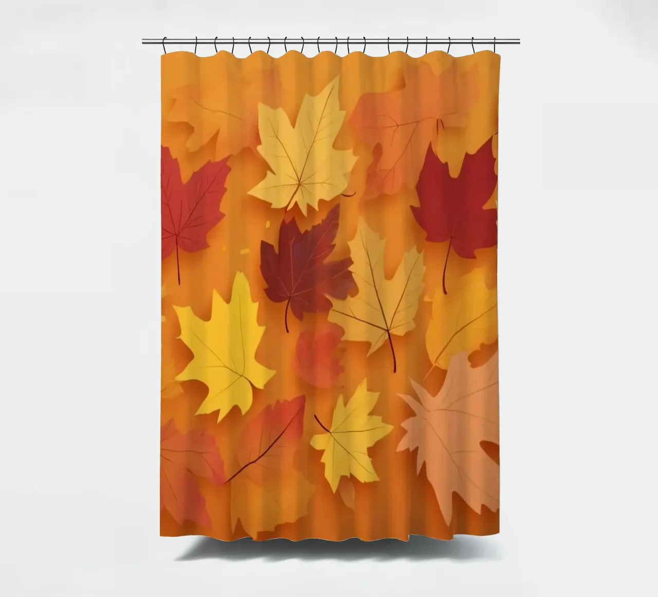 autumn leaves forming an abstract pattern on a warm orange shower curtain by DesignDoodle