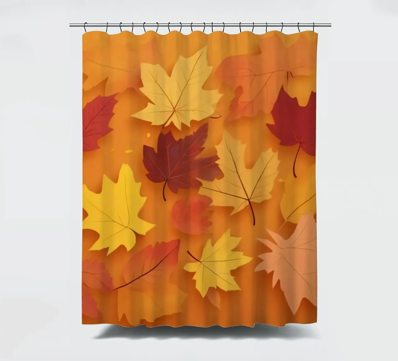 autumn leaves forming an abstract pattern on a warm orange shower curtain by DesignDoodle