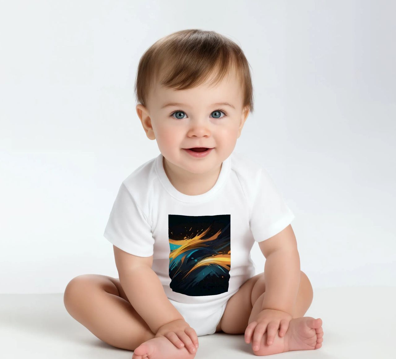 Dynamic abstract background design with vibrant colors short-sleeve baby romper by DesignDoodle