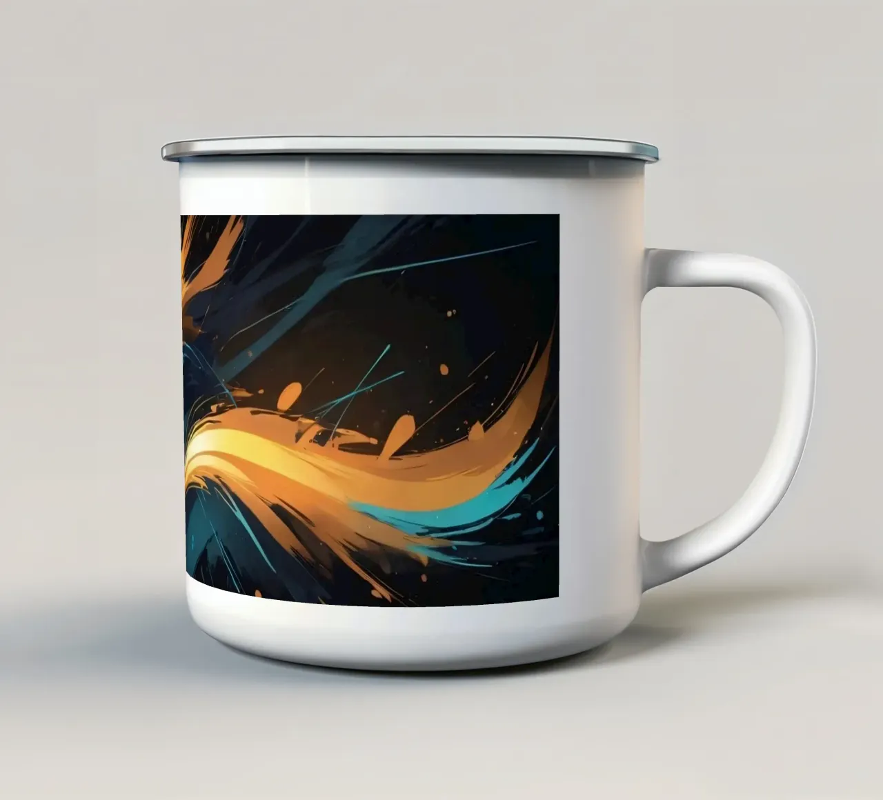 Dynamisches abstraktes Hintergrunddesign mit leuchtenden Farben Emaille Tasse von DesignDoodle