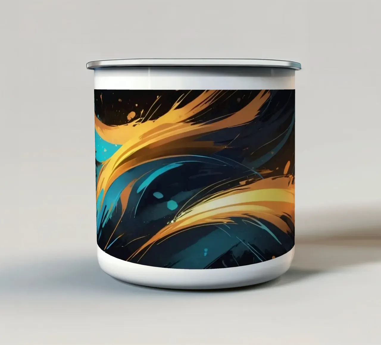 Dynamisches abstraktes Hintergrunddesign mit leuchtenden Farben Emaille Tasse von DesignDoodle