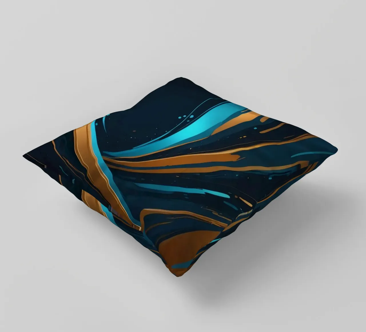 Vibrant abstract background with flowing lines in gold decorative cushion by DesignDoodle