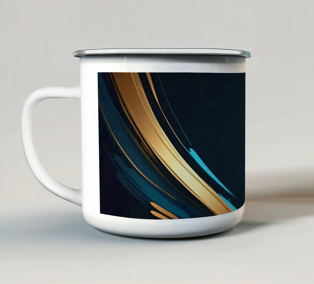 Vibrant abstract background with flowing lines in gold enamel mug by DesignDoodle
