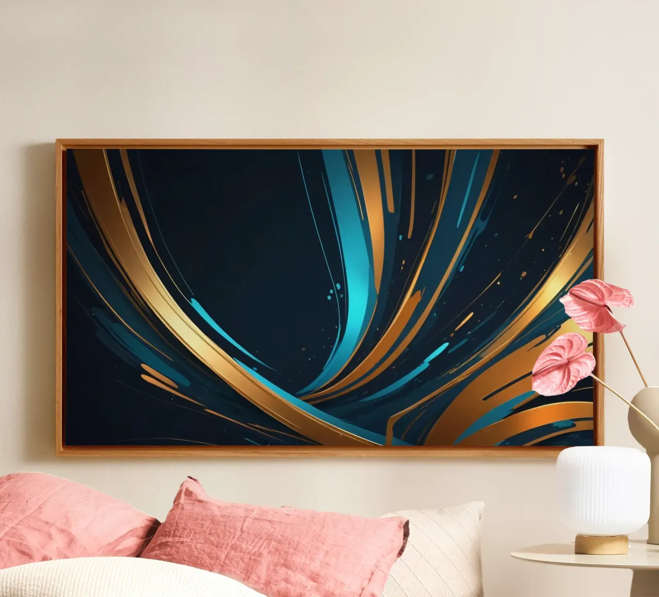 Vibrant abstract background with flowing lines in gold canvas by DesignDoodle