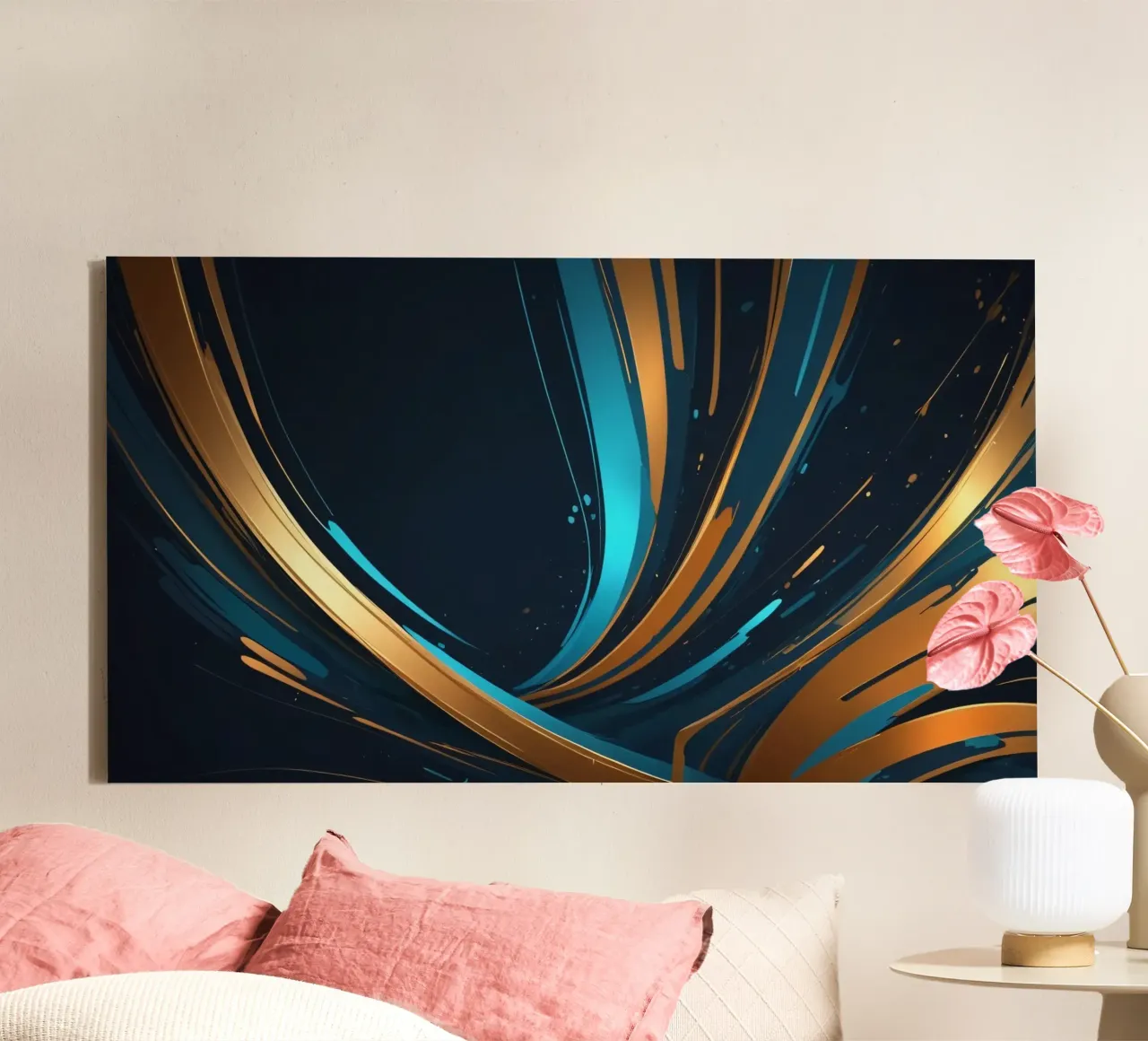 Vibrant abstract background with flowing lines in gold canvas by DesignDoodle