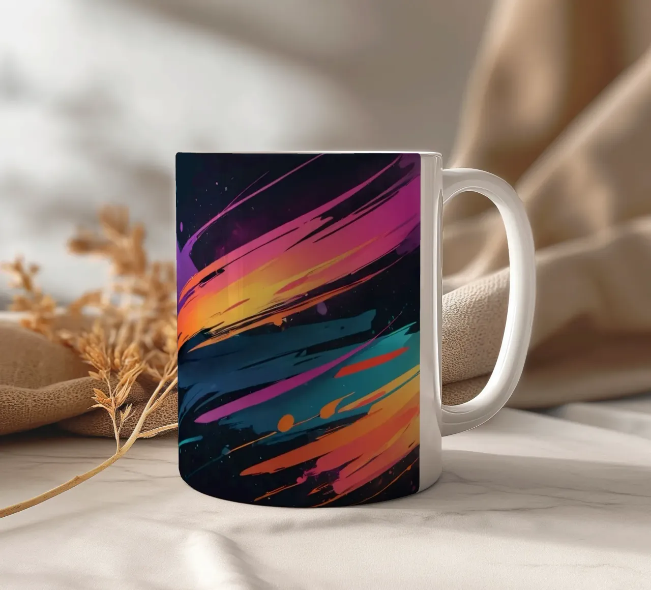 abstract achtergrondontwerp met kleurrijke penseelstreken keramische mok van DesignDoodle