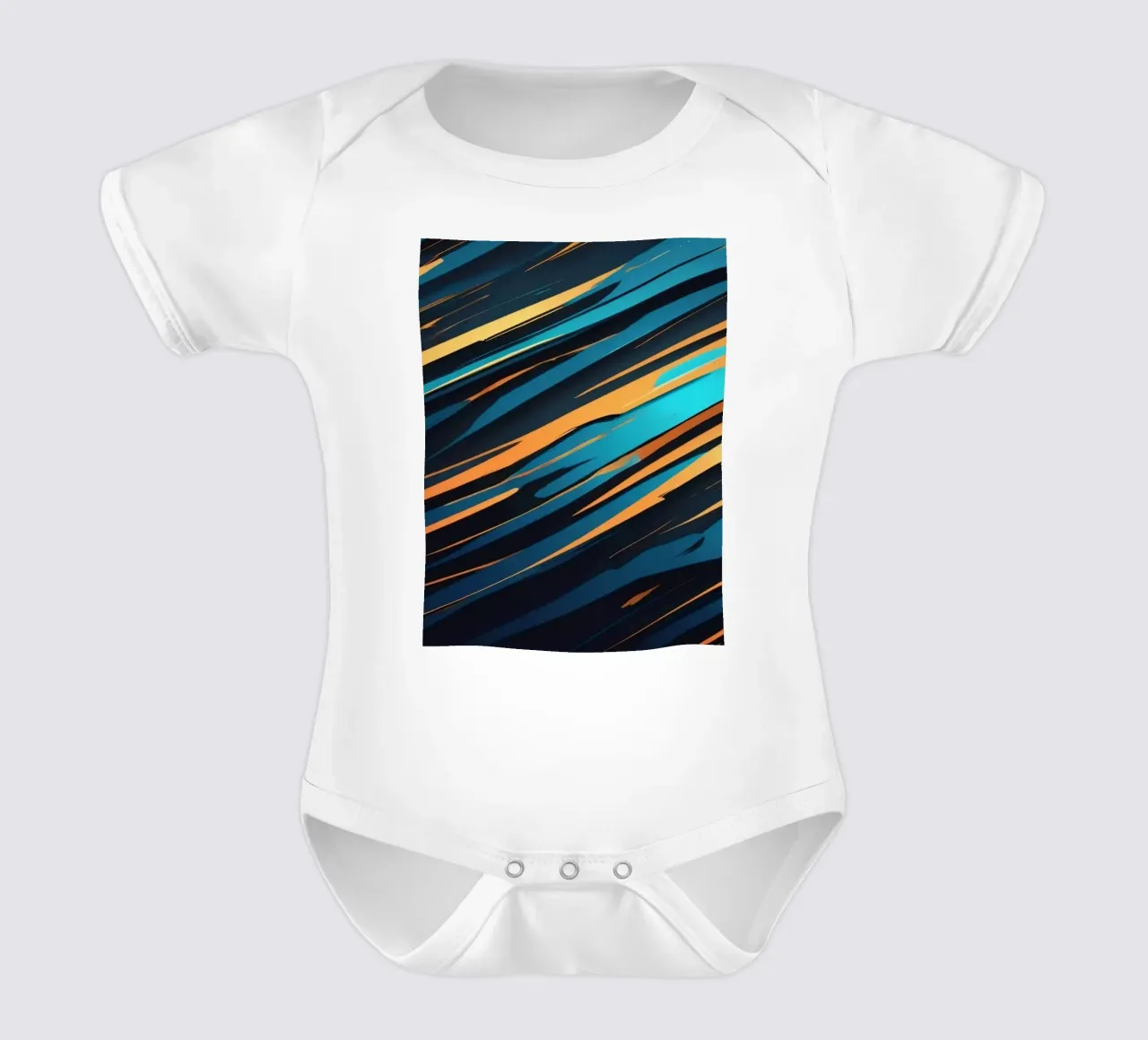 Dynamisch abstract behangontwerp met blauw en oranje babyrompertje korte mouwen van DesignDoodle