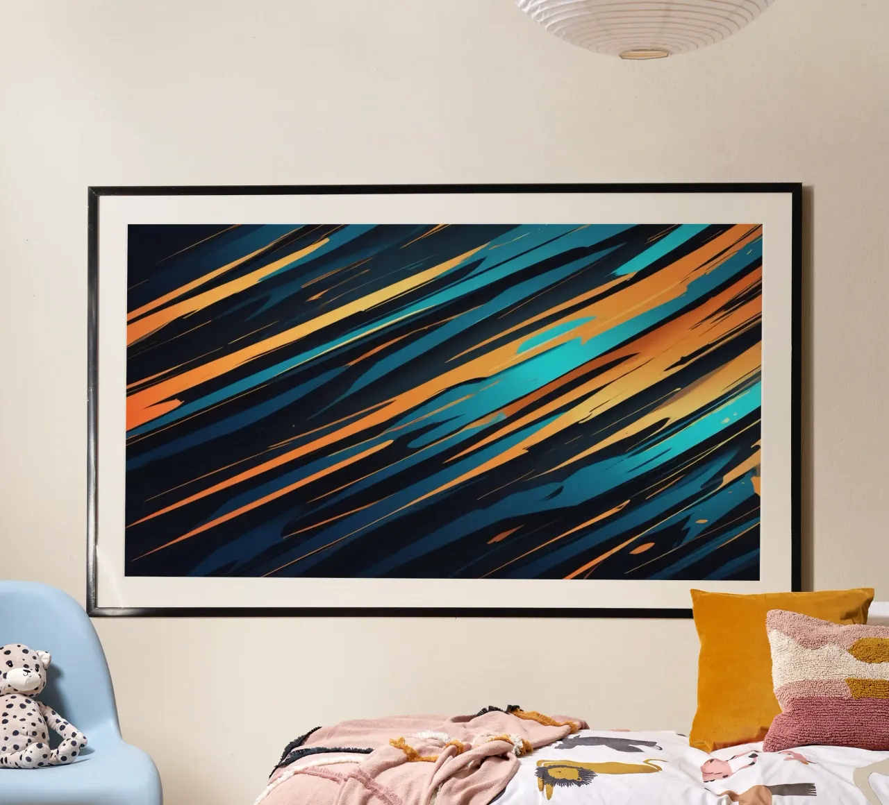 Dynamisch abstract behangontwerp met blauw en oranje poster van DesignDoodle