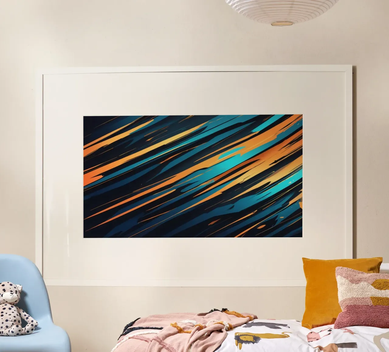 Dynamisch abstract behangontwerp met blauw en oranje poster van DesignDoodle