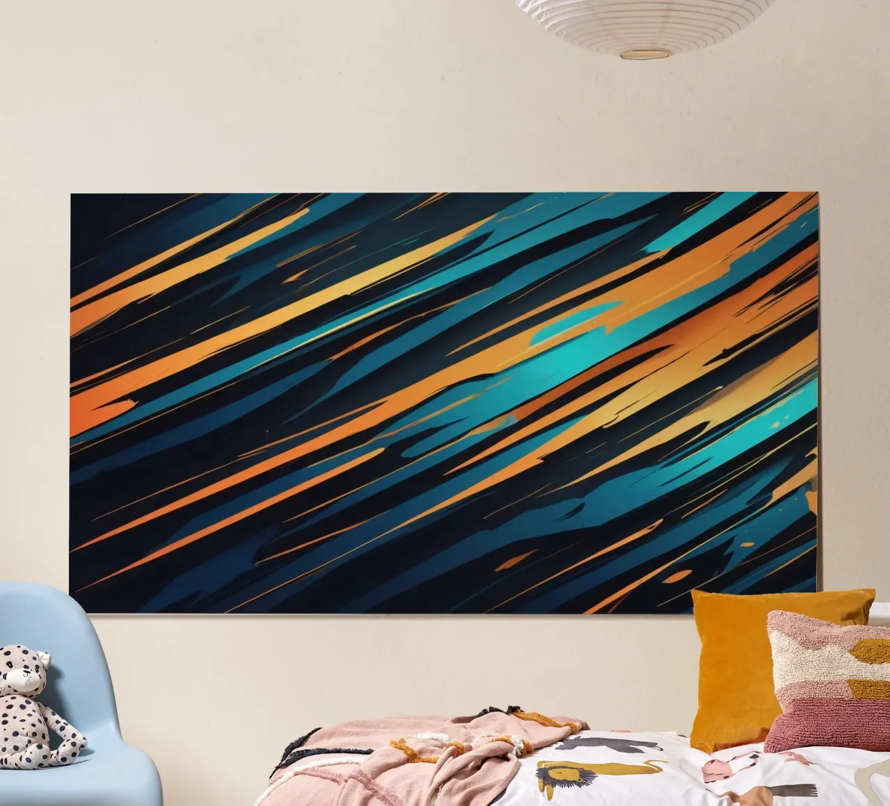 Dynamisch abstract behangontwerp met blauw en oranje poster van DesignDoodle