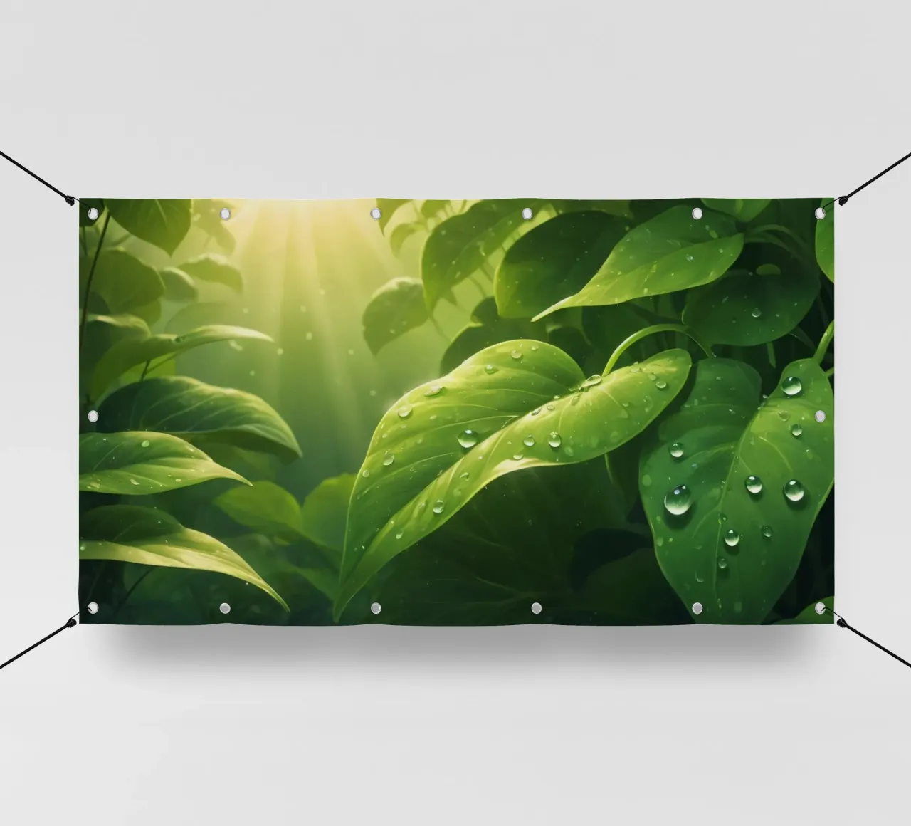 Verde lussureggiante con goccioline scintillanti illuminate dalla luce del sole telo in pvc da DesignDoodle