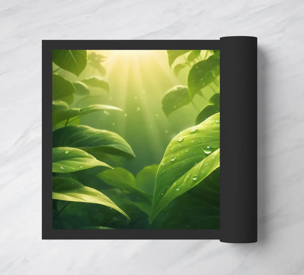 Verde lussureggiante con goccioline scintillanti illuminate dalla luce del sole zerbino da DesignDoodle