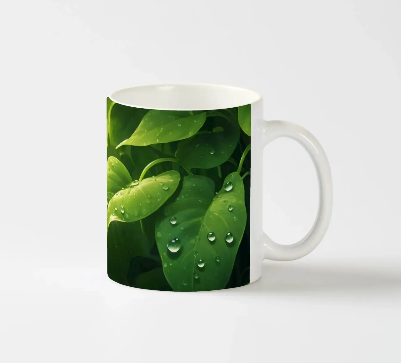 Verde lussureggiante con goccioline scintillanti illuminate dalla luce del sole tazza in ceramica da DesignDoodle
