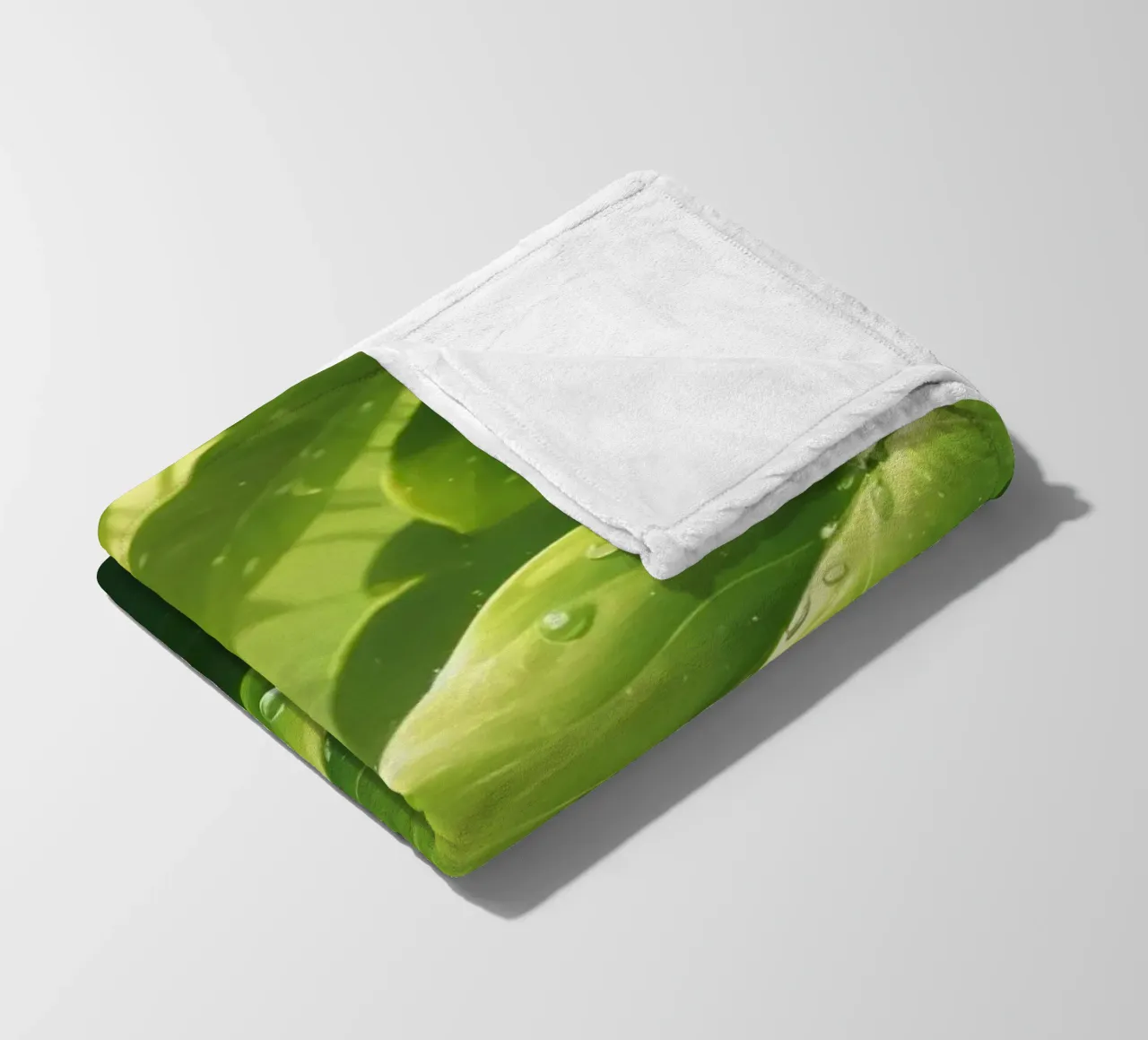 Lush greenery with sparkling droplet illuminated by sunlight fleece blanket by DesignDoodle